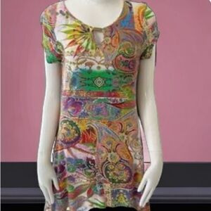 Linea Domani Abstract Art Keyhole Tunic Sz M Multi Colored